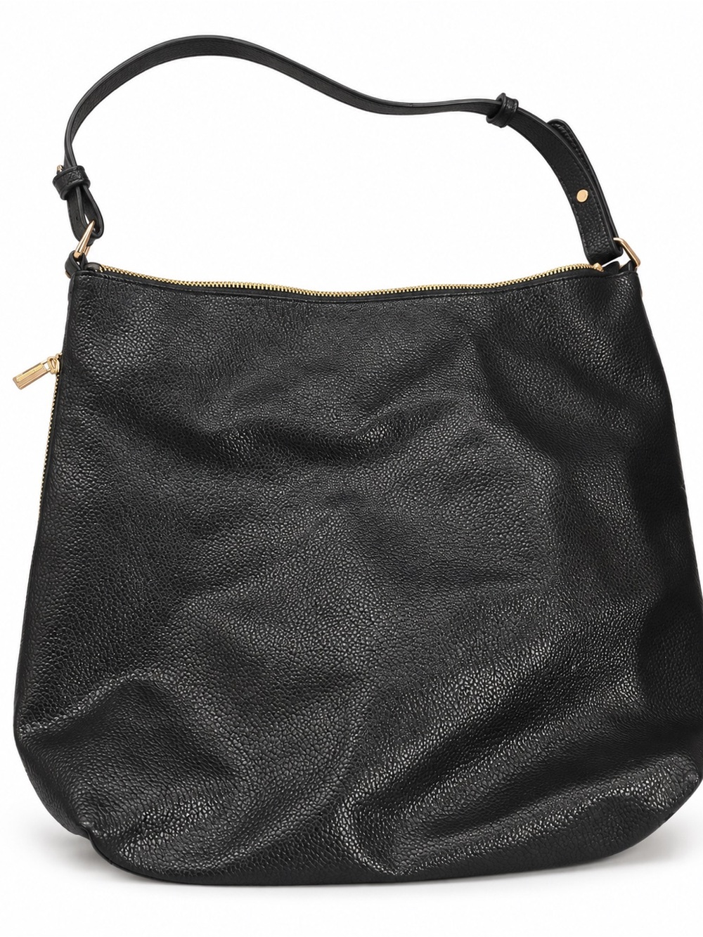 A New Day Black Pebbled Hobo Shoulder Bag Gold Zip Large